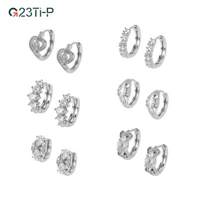 China TRENDY punk hip hop jewelry circle earrings surgical steel cross heart shape high quality CZ earrings for sale