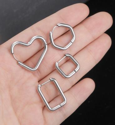 China FASHIONABLE Geometric Hypoallergenic Triple CZ Diamond Stainless Steel Heart Hoop Earrings for sale