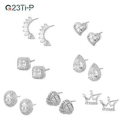 China FASHIONABLE Geometric Square Zircon Jewelry Stainless Steel Waterdrop Girls Stud Earrings for sale