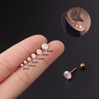 China FASHIONABLE Cartlige Ear Piercing Stainless Steel Gold Plated Simple AB Zircon Geometric Stud Earrings for sale