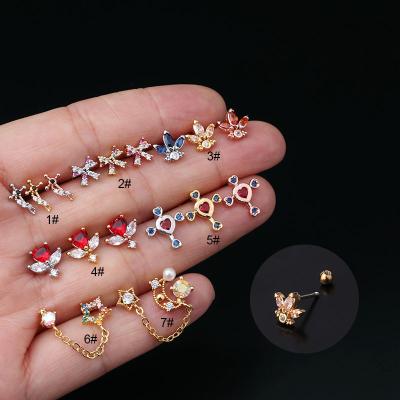 China FASHIONABLE Gift Earring Women Zircon Stainless Steel Piercing Moon And Cross Star Butterfly Stud Earrings for sale