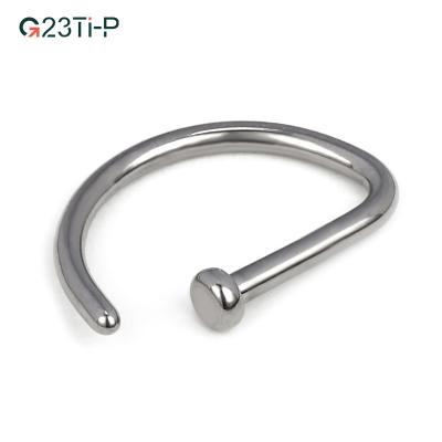 China FASHIONABLE G23 Titanium Nose Bone Piercing Jewelry Silver Plated Geometric D Shape Nose Pin Rings for sale