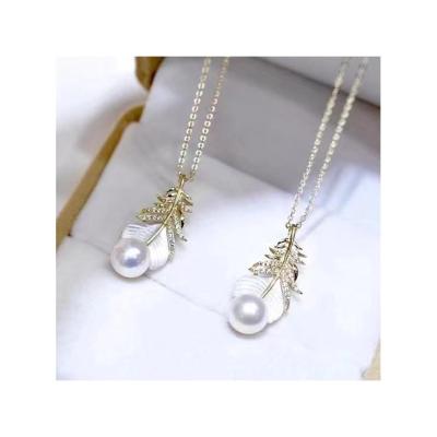 China Other New Products Soft Basic Models Do Not Fade Natural Freshwater Pearl Necklace 925 Silver Feather Necklace for sale