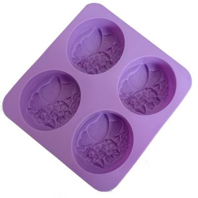 China 4 Cavity Butterfly Flower Silicone Soap Mold Sustainable Diy Soap Molds Silicone Mold for sale