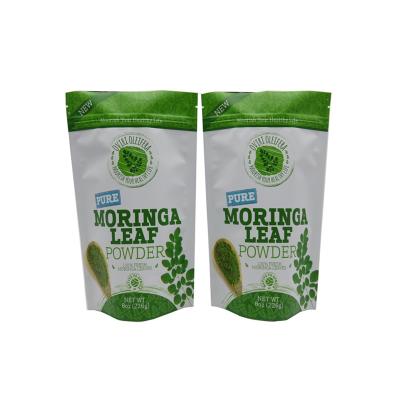 China Custom Printed Logo Food Grade Plastic Packaging Moisture Proof Bag With 3OZ Zipper Package Moringa Leaf Powder for sale