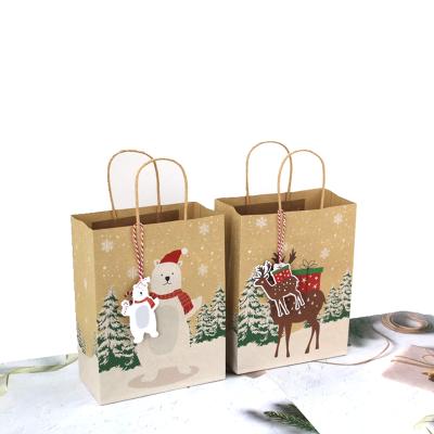 China Recyclable Pack of Six Style Wholesale Christmas Gift Paper Bags Merry Christmas Kraft Paper Bags with Handle (24 Pcs/Pack) for sale