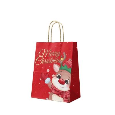 China Wholesale Recyclable Christmas Santa Claus Paper Card Bag with Handle Reindeer Paper Bags for Christmas Gift and Snack for sale