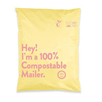 China shoes & Eco Friendly Cornstarch 100% Compostable Courier Packaging Mailing Poly Bags Yellow Biodegradable Packaging Mailing Mailing Bags 33*38+5 cm 100 Mic for sale