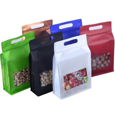 China Wholesale Colorful Flat Bottom Moisture Proof Bag With Window Aluminum Foil Handle Design Food Grade Packaging Bag Custom Printing Logo for sale