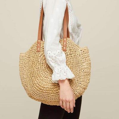 China Beach Tote Woven Handle Shoulder Bag summer Straw Bags Natural Chic Hand corn Straw Handbags Women Handwoven Round hip-hop large for sale