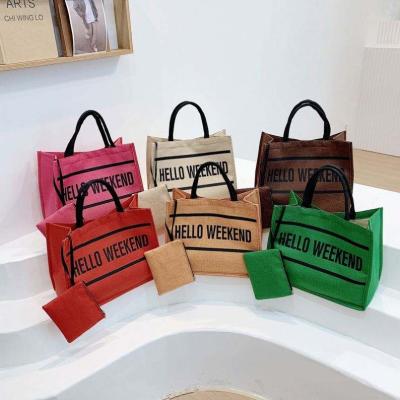 China Other Hello Weekend Woman Canvas Tote Bag Pink Letter Style Fashion Foldable Zipper Handle Bags Shoulder Handbags for sale