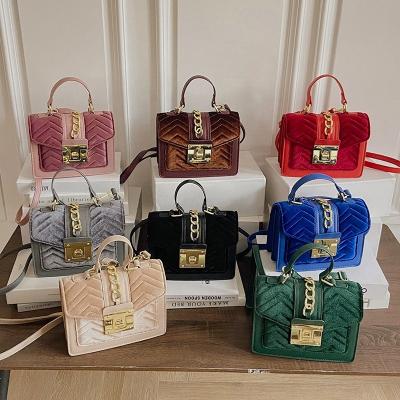 China 2023 Wholesale Fashion Small Square Velvet Ladies Handbag Lock Bag Women's Shoulder Bag Messenger Bags for sale