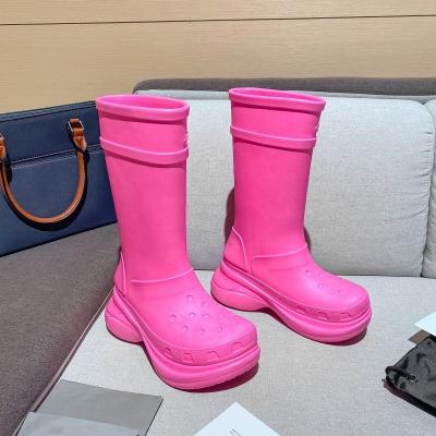 China Luxury Women Flat 5.5cm Growing Unique Thick Upper Rubber Boots Designer Rain Boots Platform High Heels Knee Boot Waterproof Women Long for sale