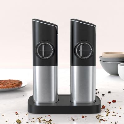 China Viable Automatic Rechargeable Electric Grinder Salt and Pepper Grinder Dust Lids LED Light Pepper Grinder USB Set with Double Filling Base for sale