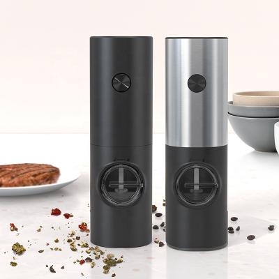 China Sustainable Salt Grinder Easy Refill Battery Powered Black Electric Spice Pepper Mill Pepper Grinder With LED Light for sale