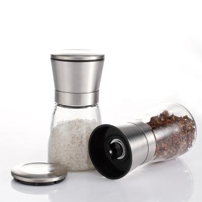 China Ceramic Grinder Adjustable Stocked Chili Manual Pepper Salt Grinder Core Bottle Stainless Steel Cover Glass Jar Salt Grinder for sale