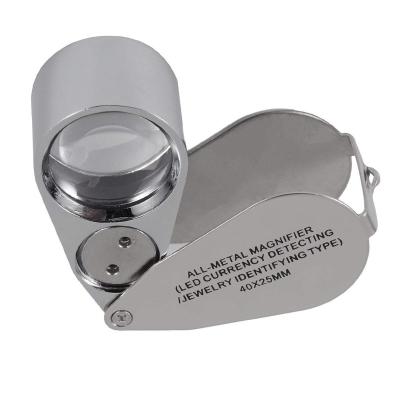 China Dual Lens 40X Full Metal Illuminated Jewelry Loupe Magnifier, Pocket Folding Loupe Jewelers Loupe with LED Light for sale