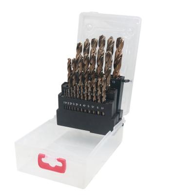 China 25pcs/19pcs/13pcs cast iron set hss M35 drill bits with cobalt for stainless steel twist HSS6542/4241 drill bits for metal drilling for sale