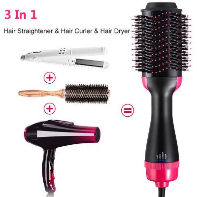 China Ionic 3 In 1 Pink Hair Iron Hair Brush Blow Dryer Professional With Blow Dryer for sale