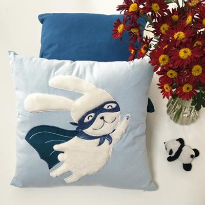 China Viable Manufacturers Wholesale Natural Souvenir Rabbit Hero Style Gift Cotton Cute Animal Flying Blue Printing Pillow for sale