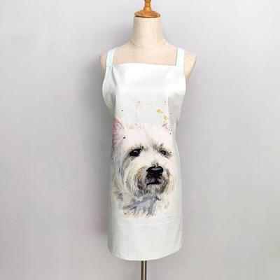 China Popular High Quality 55*73cm Dog Head Design Digital Printing Cotton 100% Long Haired Apron for sale