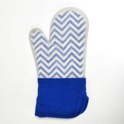 China Fashion Cotton Twill Silicone Heat Resistant Blue High Quality Polyester Inside Kitchen Oven Mitten for sale