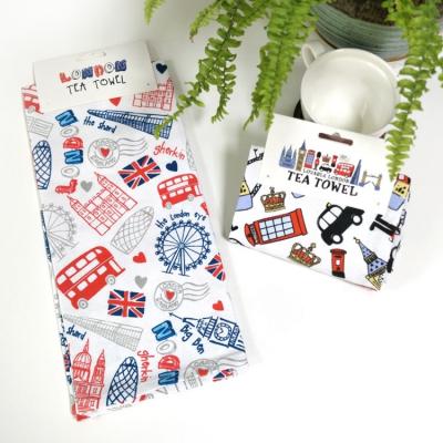 China Kitchen Customized Comfortable 100% Cotton Printing Design London Style Kichen Tea Towel for sale