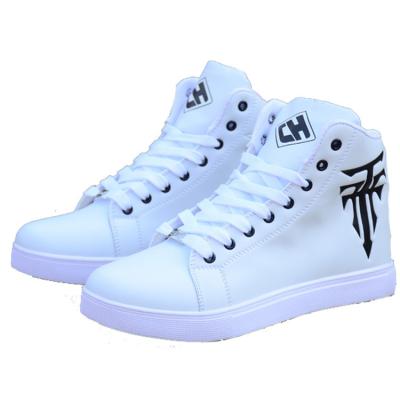 China Recyclable High Top Shoes All-matching Men's PU Shoes Sports White Casual Shoes Border for sale