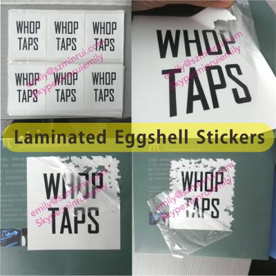 China Sun Proof Ink Printing Eggshell Custom Anti-Counterfeit Laminated Stickers, Water Proof Self Egg Shell Stickers Destructible With Matte Lamination for sale