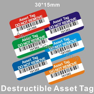 China Barcode custom design with your logo printable barcode sticker tamper proof security property, destructible tamper evident asset label for sale