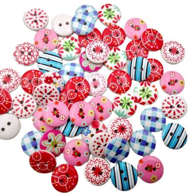 China Hundreds other styles 100pcs/bag 15mm round two holes printed wooden buttons for decor sewing accessories for sale