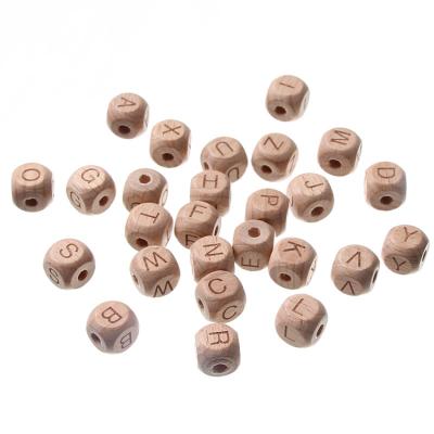 China Europe Square Natural Beech Wood Letter Loose Beads For Jewelry Making Kids Handmade Baby DIY Bracelet Toy Pacifier Chain Safe for sale