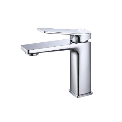 China Modern Unique Design Metered Faucets Brass Chrome Plated Basin Mixer Tap for sale