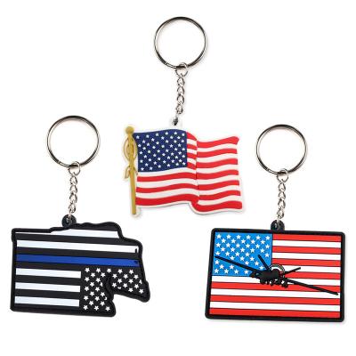 China Environmentally Friendly Wholesale Silicone USA Flag Country Rainbow USA Flag Silicone Keychains Custom Rubber Key Chain Accessories for sale