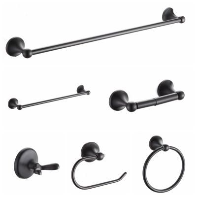 China Sustainable Luxury Design Matte Black Zinc Alloy Complete Bathroom Hardware Accessories Set for sale