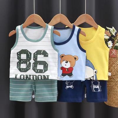 China Free Shipping 3000 Sets MNE005 Summer Pure Cotton Causal Kids Clothes Casual Sleeveless Baby Boy Tops Shorts Sleeveless Dressing Set For Kids for sale