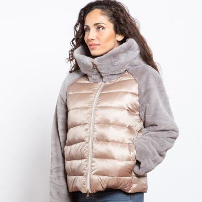 China High quality winter women windproof padded jacket with faux rabbit fur hood and sleeve for sale