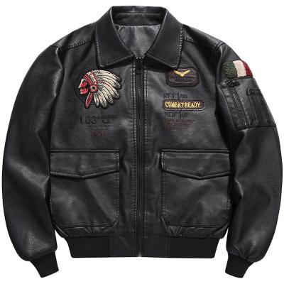 China Stylish Black Embroidery Winter Bomber Motorcycle Faux PU Leather Jacket Men Waterproof Mens Jackets And Coats for sale