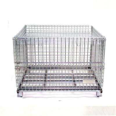 China Corrosion Protection Galvanized Steel Collapsible Wire Mesh Storage Pallet Cage Box Wire Container For Warehouse for sale