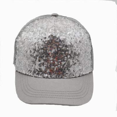 China COMMON 6 Panels Silver Sequin Single Blank Snapback Structured Structured Trucker Caps Hats / Short Brim Sequin Baseball Caps for sale