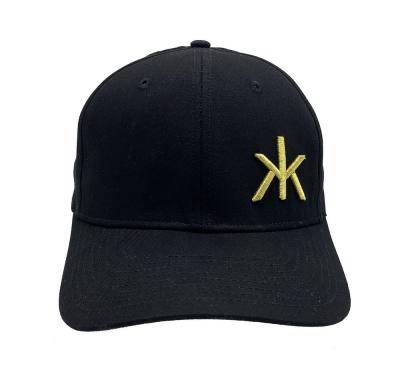 China Cotton COMMON Black Twill Gold Thread Custom Embroidery Fitted Baseball Caps With Elastic Headband for sale