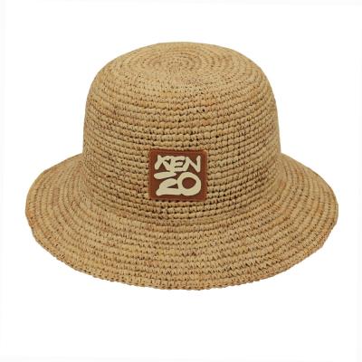 China New spring summer JOINT wholesale natural straw real straw women's lady raffia with patch rubber beach bucket bell hat for sale