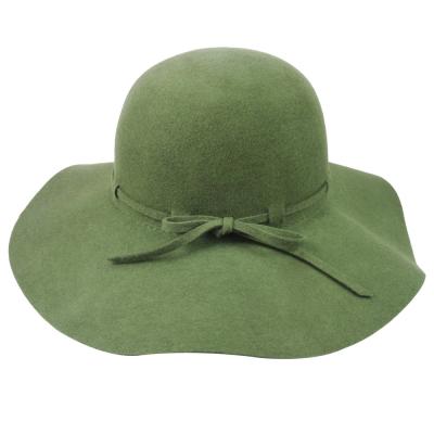 China breathable & Winter Women's Waterproof High Quality 100% Wool Felt Floppy Hats With Thin Felt String Bow Tie Decorations for sale