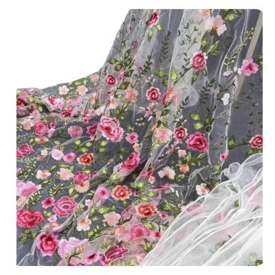 China Sustainable 3D Embroidery Flowers Lace Fabric High Quality African Net French Tulle Lace Fabric For Wedding Dress wholesale for sale