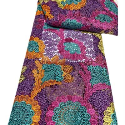 China Water Soluble Luxury Multicolor African Nigerian Tulle Lace Fabric High Quality Popular Embroidery Sewing Guipure Cord Lace Party Dresses for sale