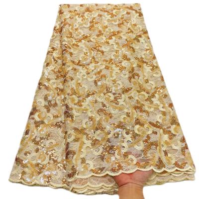 China Sustainable African Sequin Lace Fabrics High Quality Sequence Embroidery French Nigerian Lace Fabric For Wedding Aso Ebi Party for sale