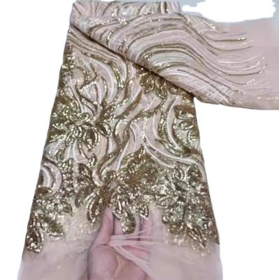 China Sustainable wholesale price Popular african lace embroidery sequins mesh lace french tulle lace fabric for wedding evening dress for sale