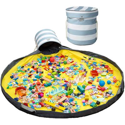 China Modern Children's Toy Storage Bucket Multifunctional Round Storage Container Kids Play Mat Doll Buckets for sale