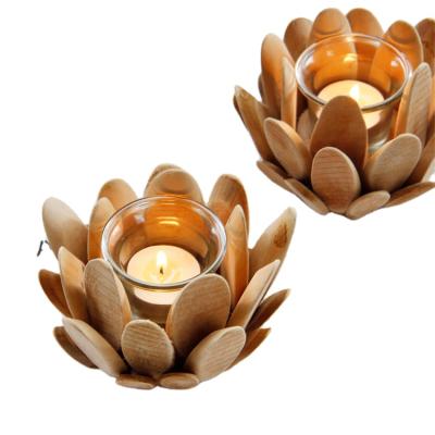 China Lotus Petal Candlestick Home Decoration Wooden Cup Candle Holder Nordic Minimalist Fashion Style for sale