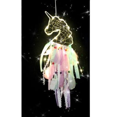 China CLASSIC Wind Rings Dreamcatcher Ornaments Girl's Room Decorative Unicorn Small Night Lamp Wind Chimes for sale